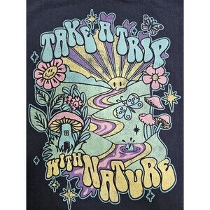 HIPPY DOM Shirt Blue Medium Take A Trip Nature Mushroom Short Sz Medium